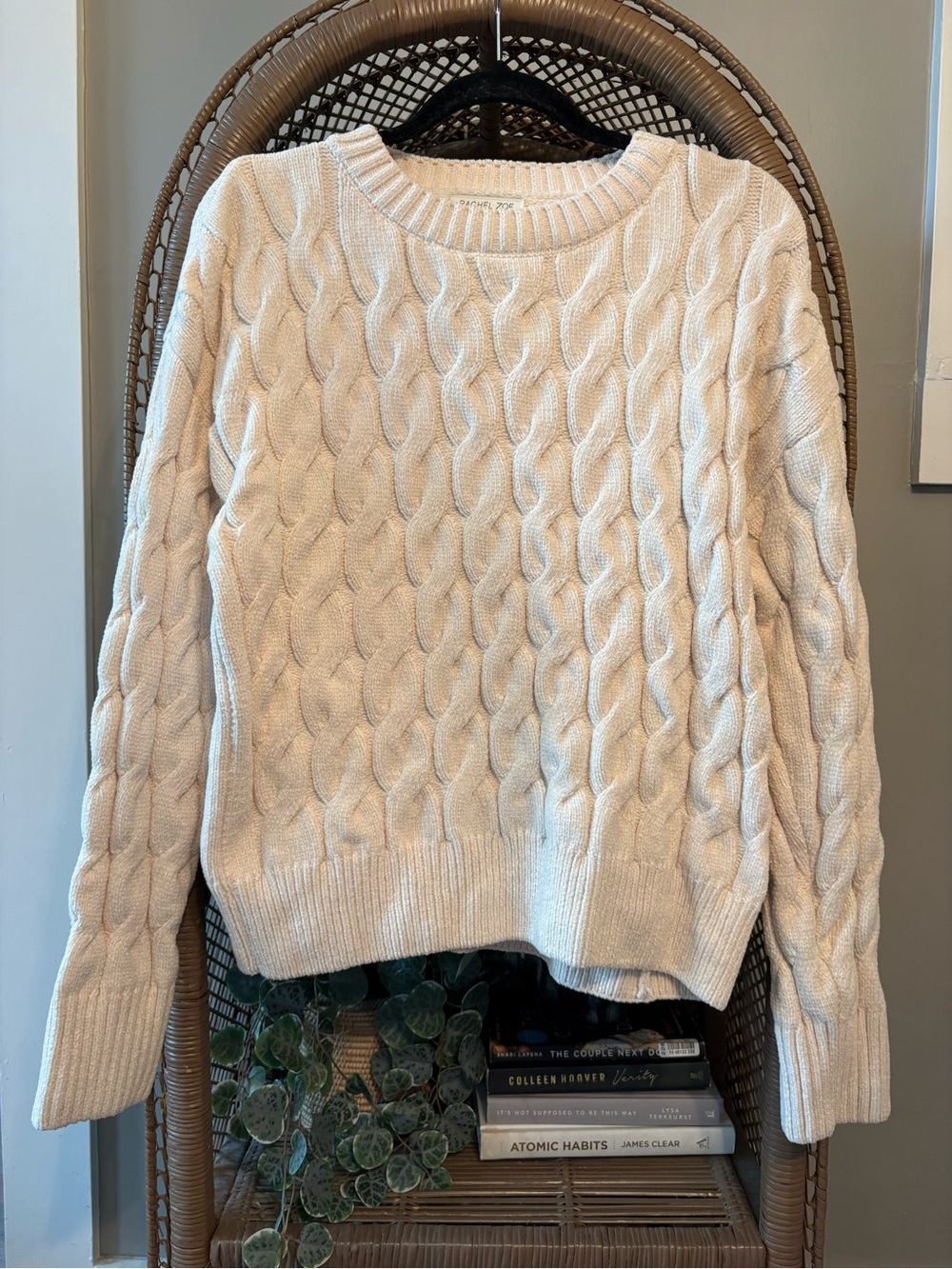 Rachel Zoe Cream Cable-Knit Crew Sweater